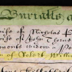 1629 12 23 son Robert Williams burial record