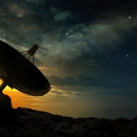 radio telescope at sunset, 3d illustration