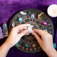 Top view of astrologer hands